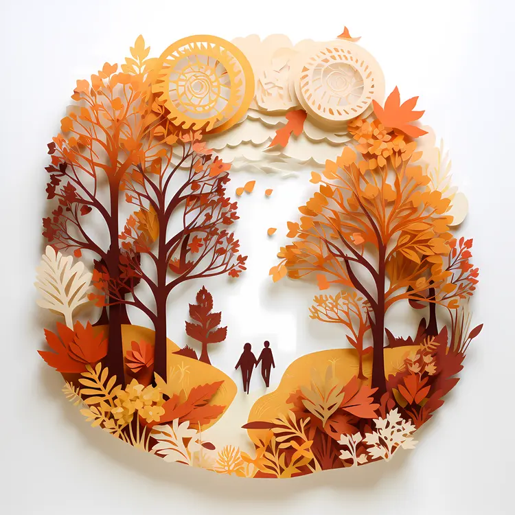 Couple Walking in Autumn Landscape