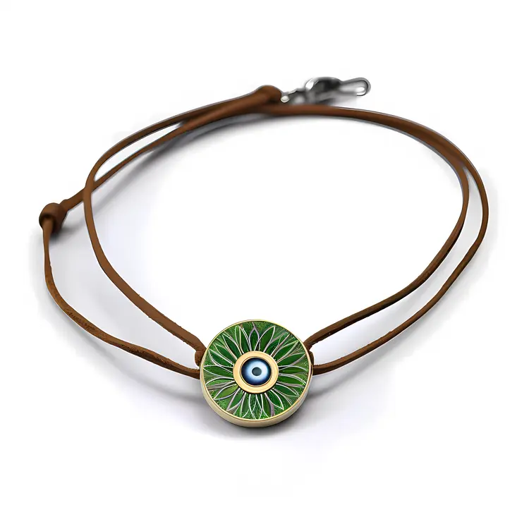 Green Evil Eye Bracelet with Leather Strap