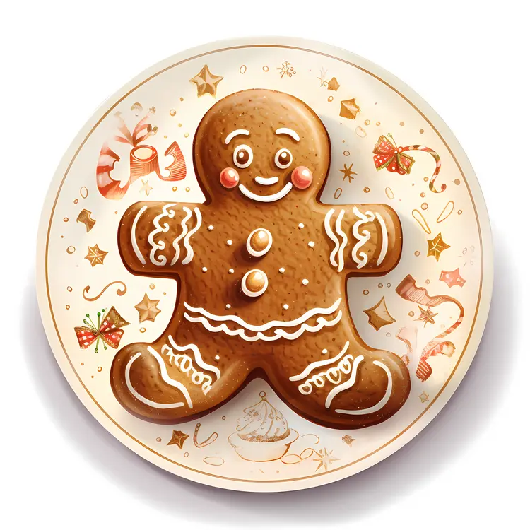 Decorated Gingerbread Man Cookie on a Festive Plate
