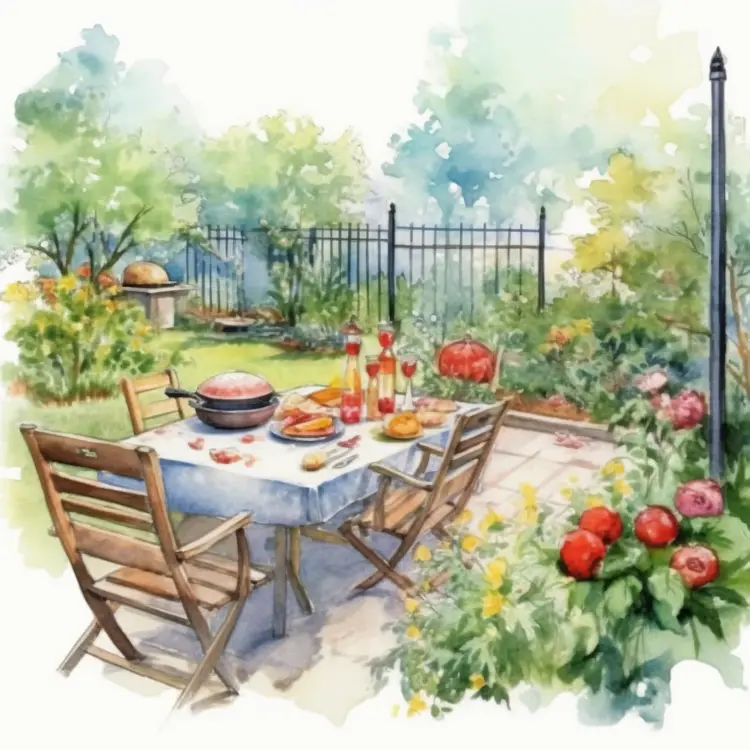 Summer Garden Barbecue Party Scene