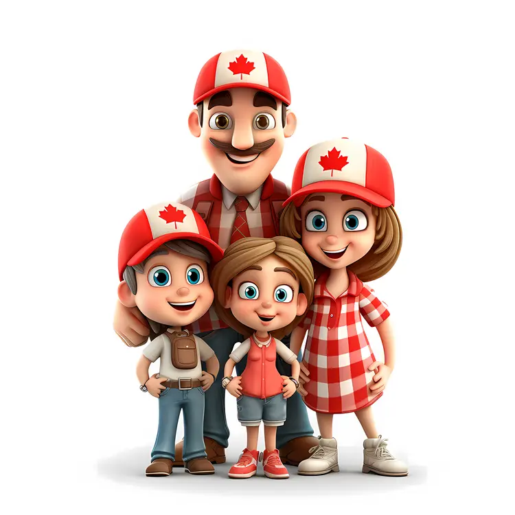 Smiling Canadian Family with Maple Leaf