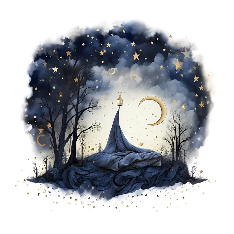 Mystical Lantern in Starry Night Forest