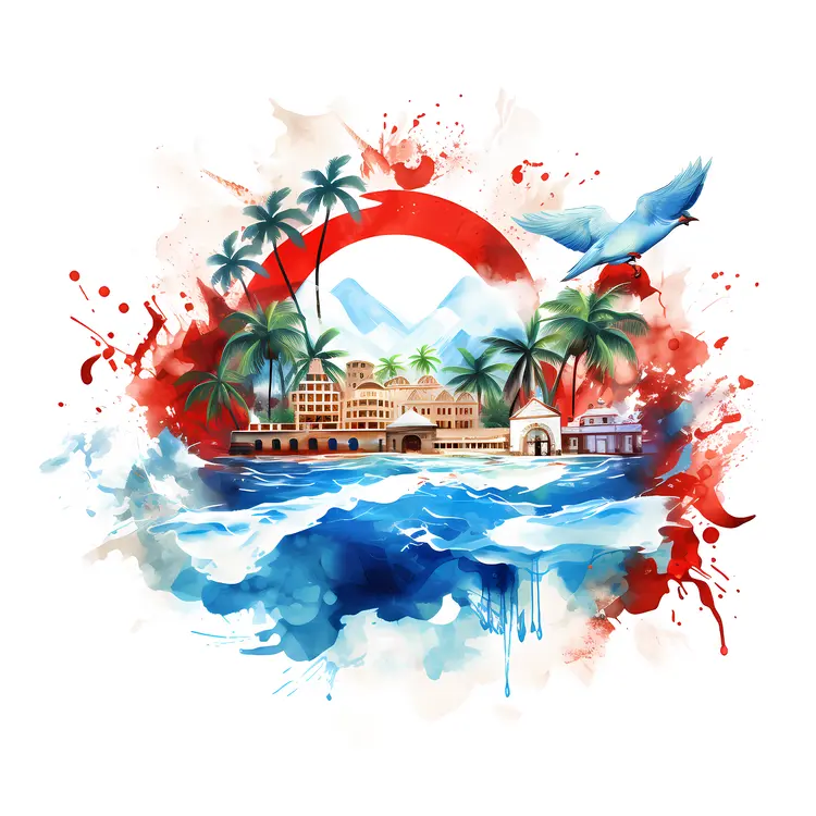 Tropical Beach Scene with Palm Trees