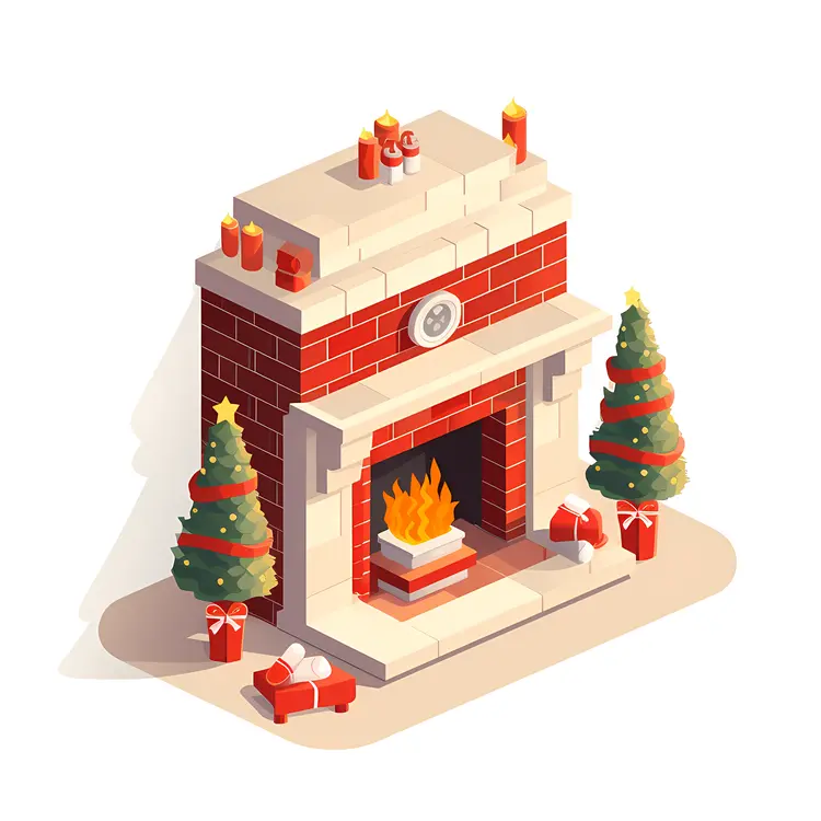 Festive Fireplace with Christmas Trees