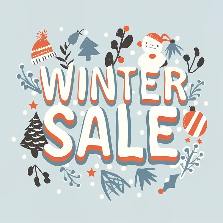 Winter Sale with Snowman and Christmas Tree