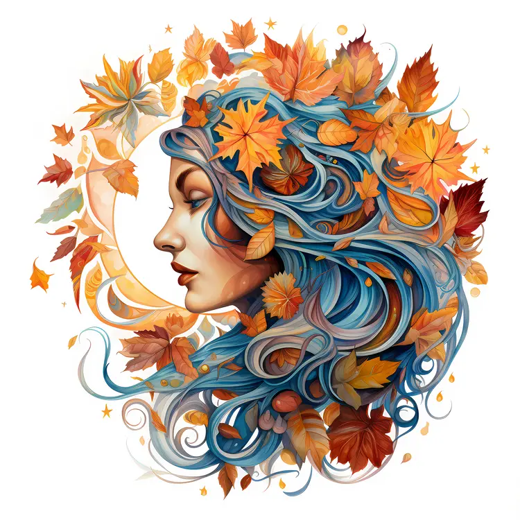 Woman with Autumn Leaves in Hair