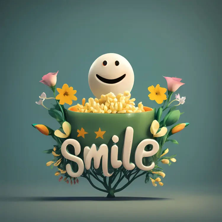 Smile with Happy Face and Flowers