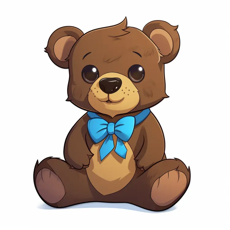 Cute Brown Teddy Bear with Blue Bow