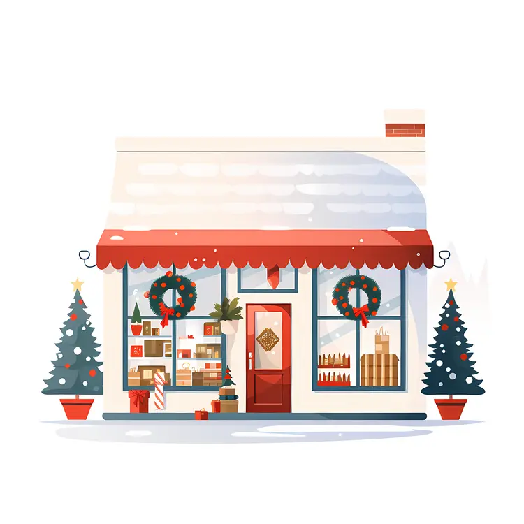 Small Shop Decorated for Christmas