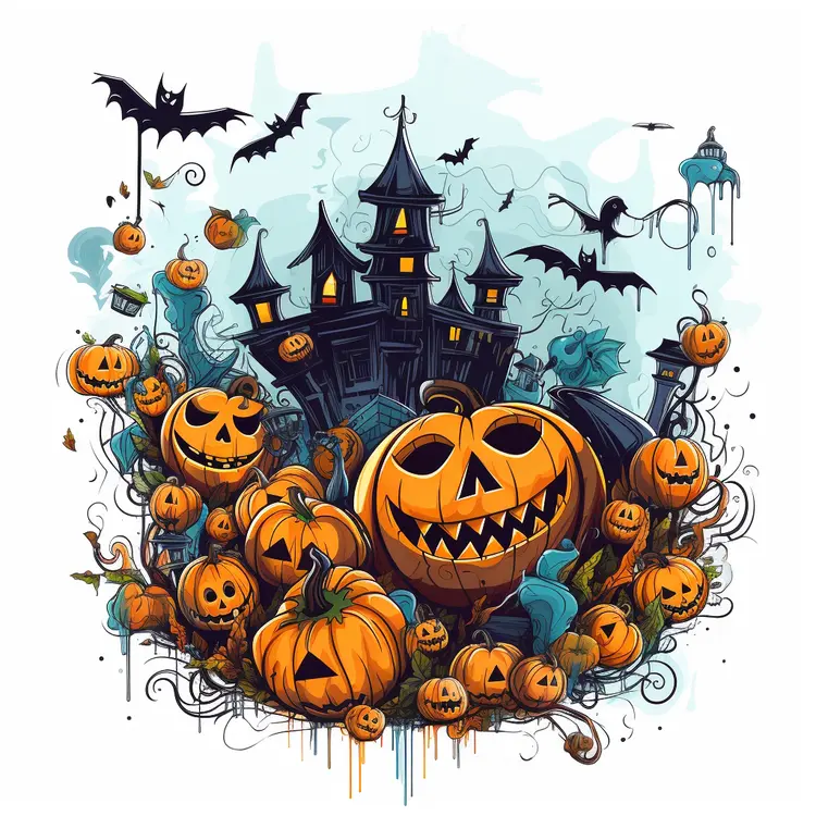 Haunted House with Pumpkins