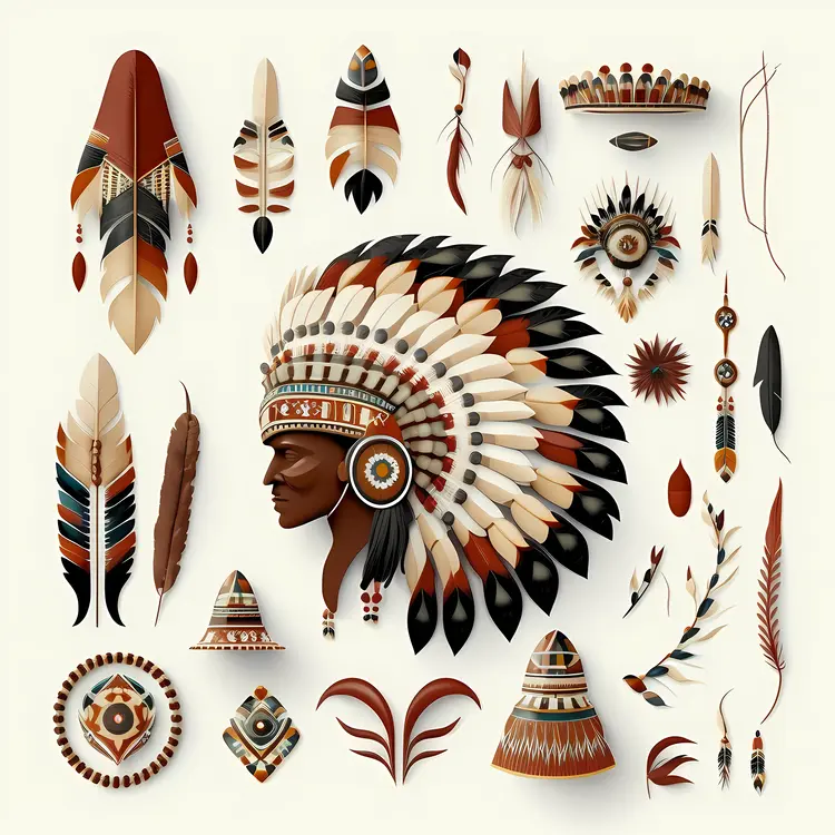 Collection of Native American Headdresses and Feathers