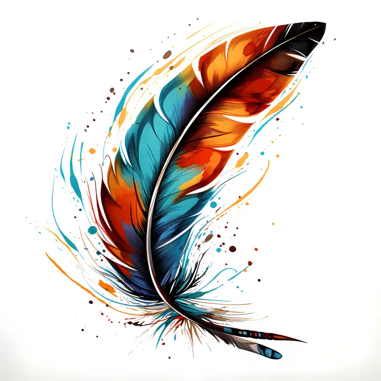 Multicolored Feather with Splashes Illustration