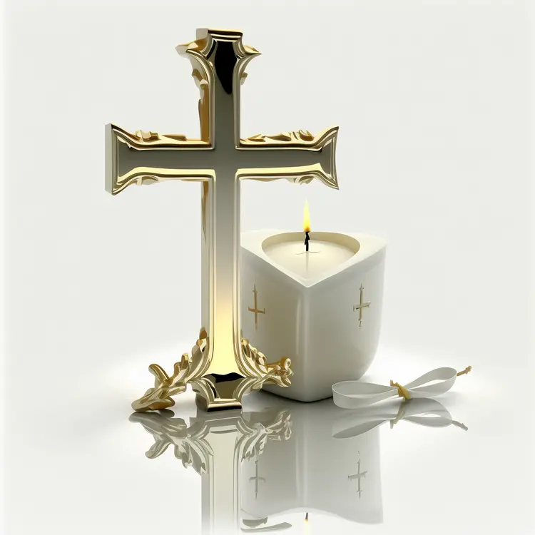Golden Cross and Candle Symbol