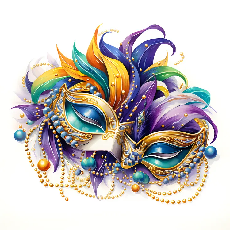 Pair of Masks with Feathers and Beads for Mardi Gras