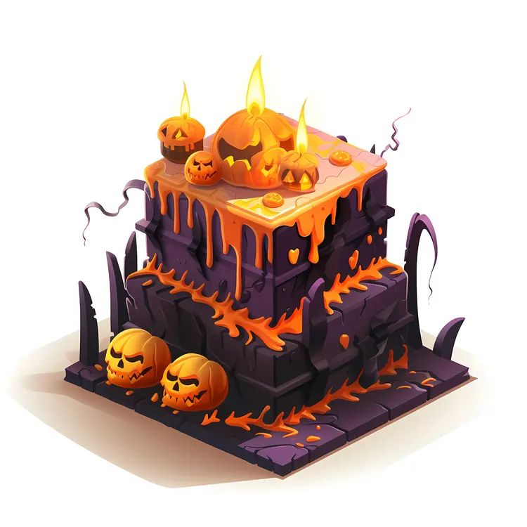 Square Halloween Cake with Pumpkins and Dripping Icing