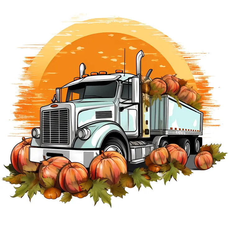 White Truck with Pumpkins for Autumn Harvest