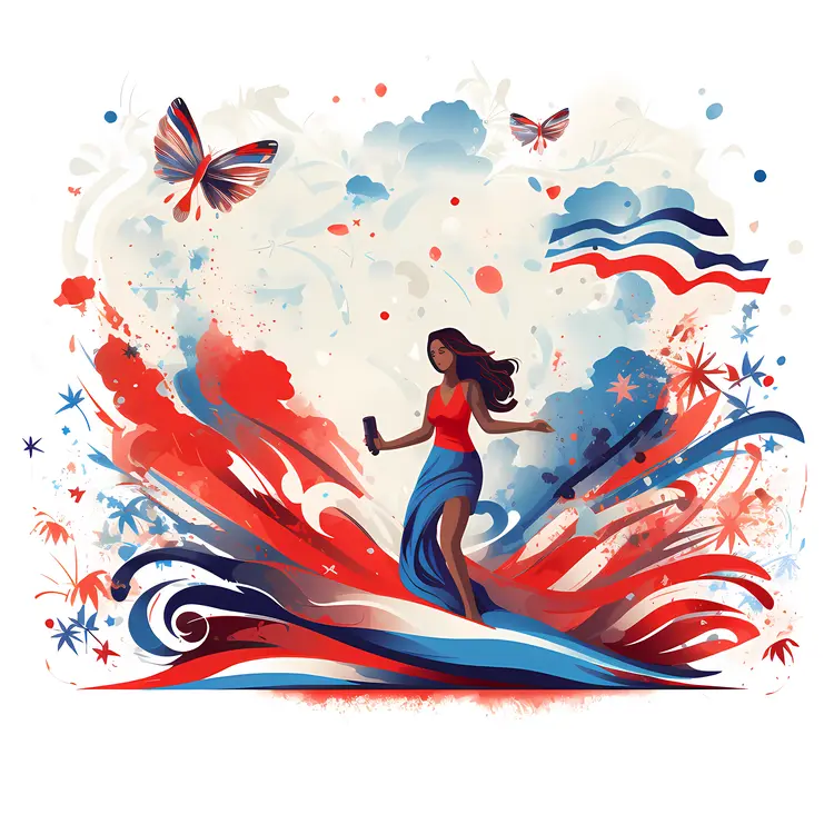 Woman with Flag and Butterflies