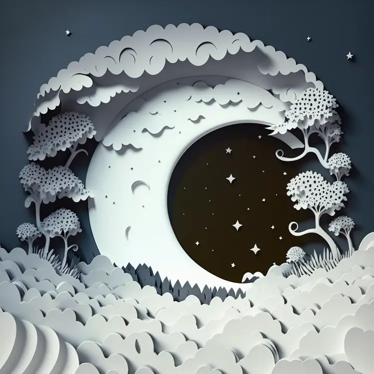 Paper Art Moon and Night Sky Scene
