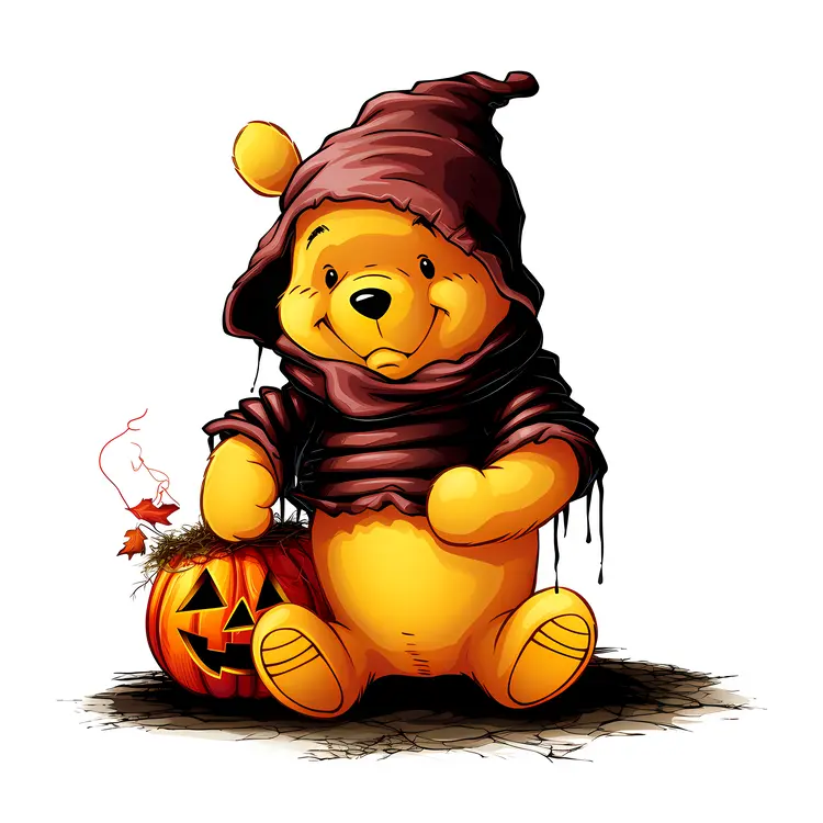 Cute Bear in Hoodie with Pumpkins