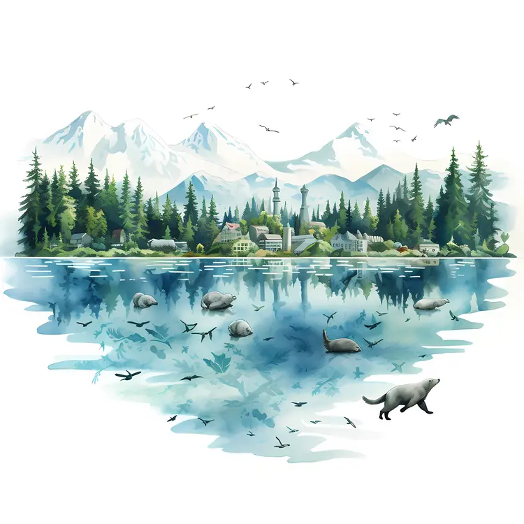 Serene Lake with Mountains and Forest