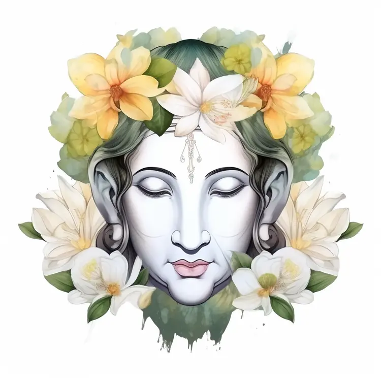 Serene Buddha Face with Floral Decoration