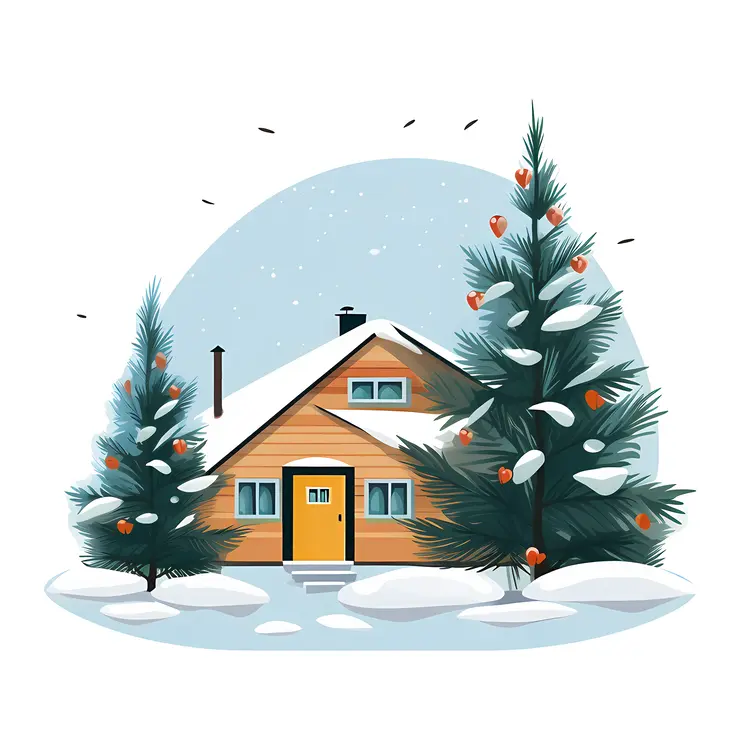 Charming Yellow House in Snowy Setting
