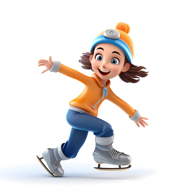 Cute Girl in Orange and Blue Skating Outfit