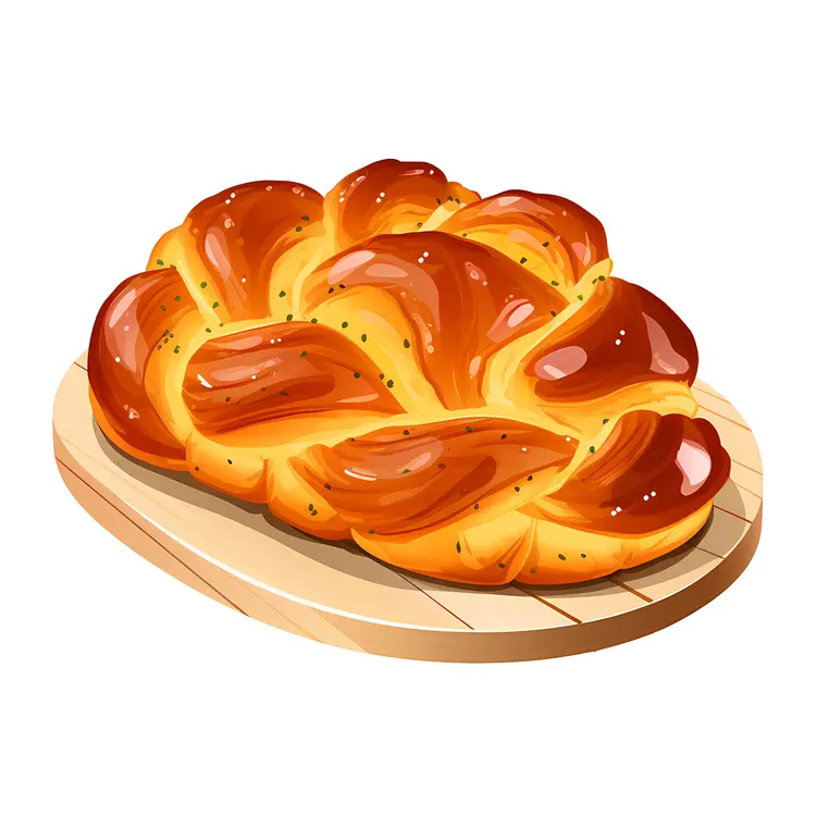 Golden Brown Braided Bread on Wooden Board