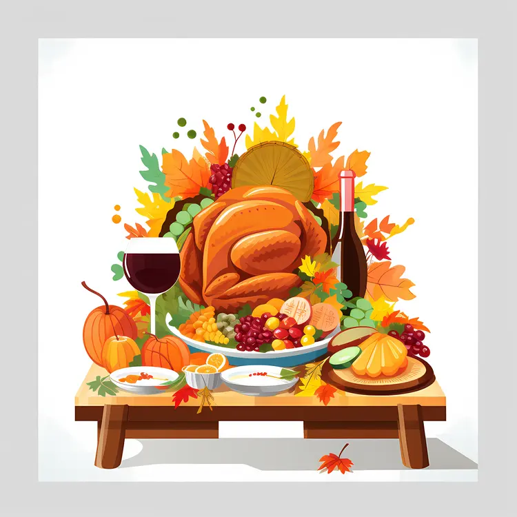Thanksgiving Feast with Turkey and Wine