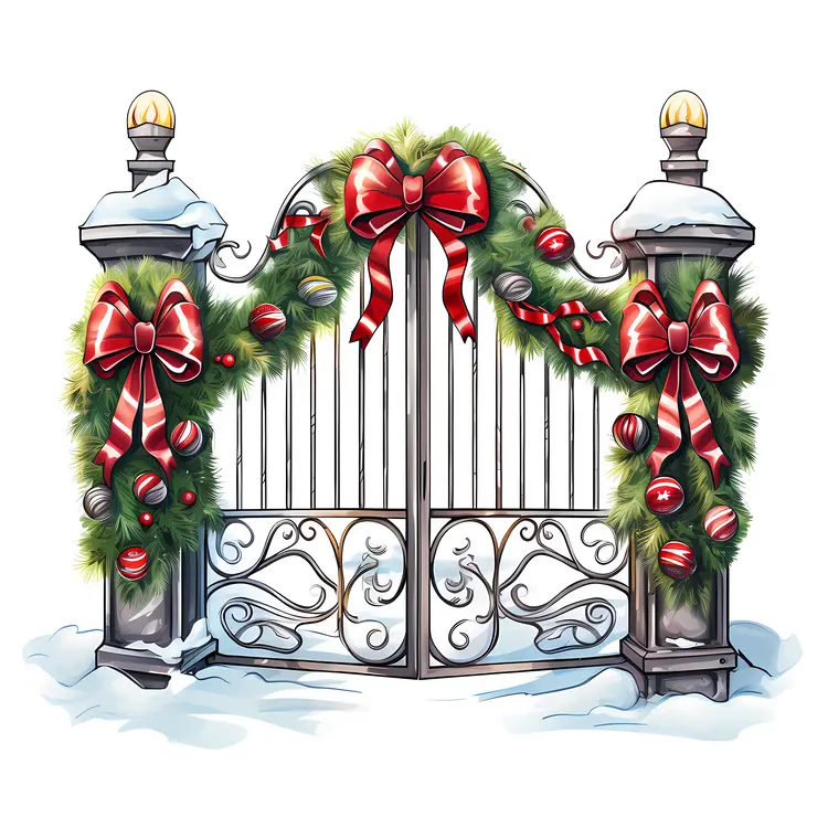 Snowy Gate with Christmas Decorations