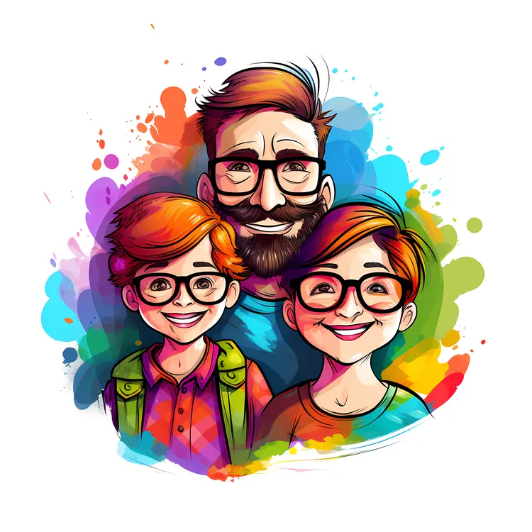 Colorful Father and Sons Portrait