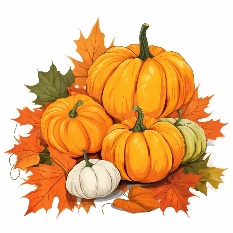 Colorful Pumpkins with Autumn Leaves for Fall Festivities