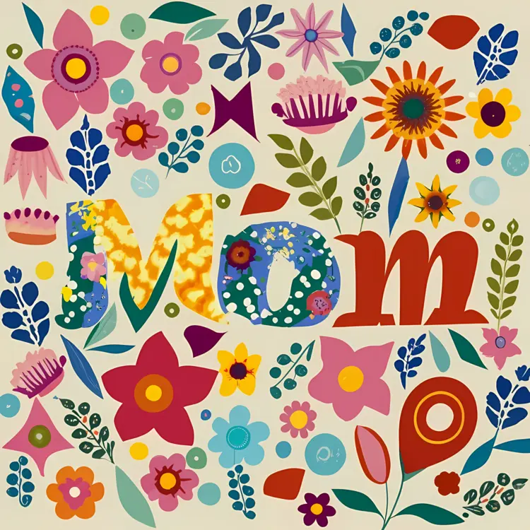 Colorful Floral Mom Text