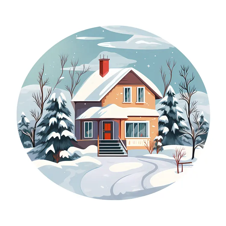 Snowy House with Pathway