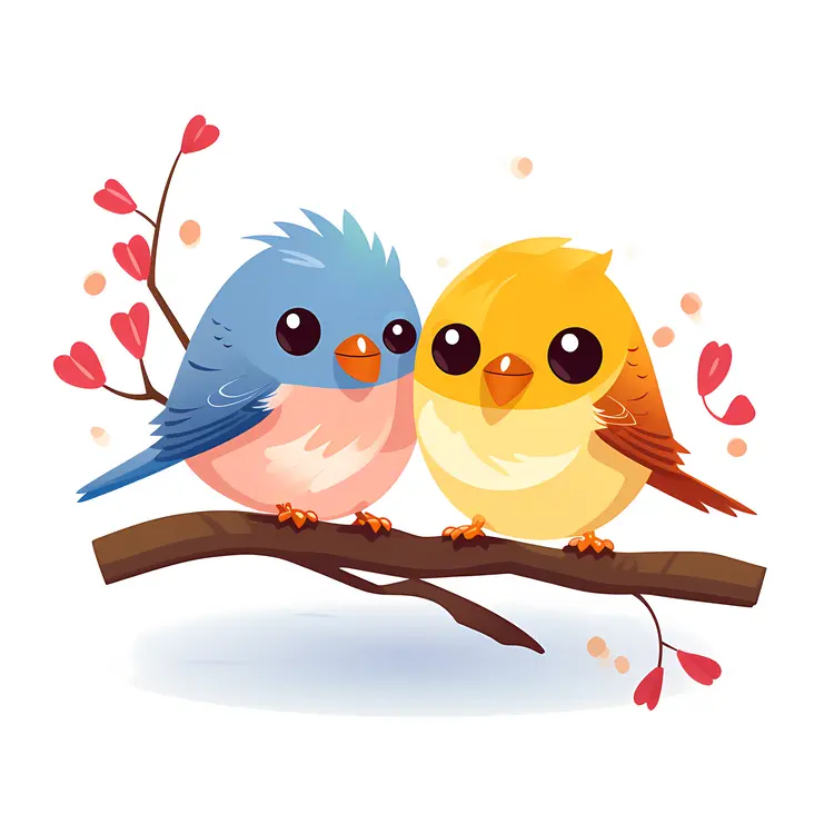 Cute Cartoon Birds on a Branch
