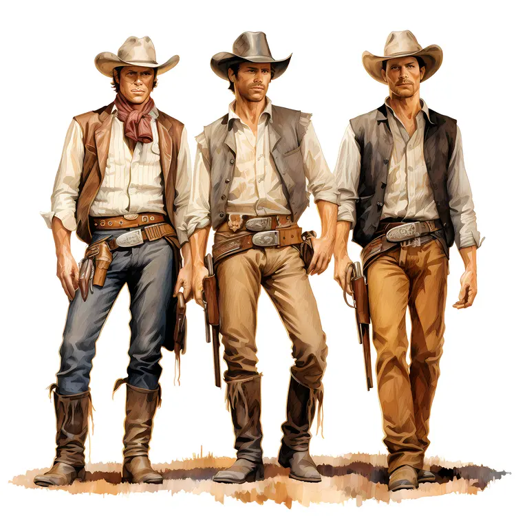 Three Cowboys in Classic Western Attire