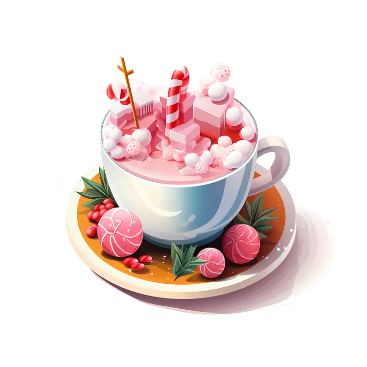 White Cup with Pink Drink and Candy Cane