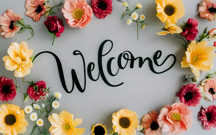 Welcome Sign with Colorful Flowers