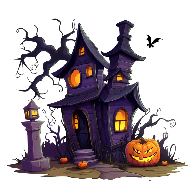 Spooky Haunted House with Pumpkins