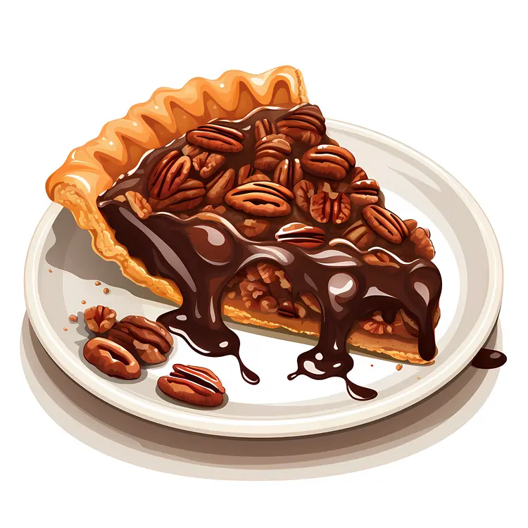 Pecan Pie Slice with Chocolate Topping