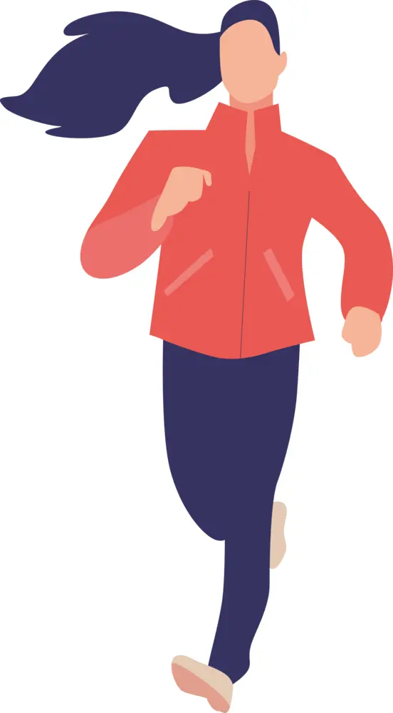 Running woman in red jacket