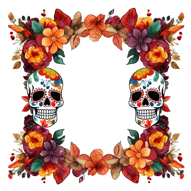 Decorative Sugar Skull with Floral Frame