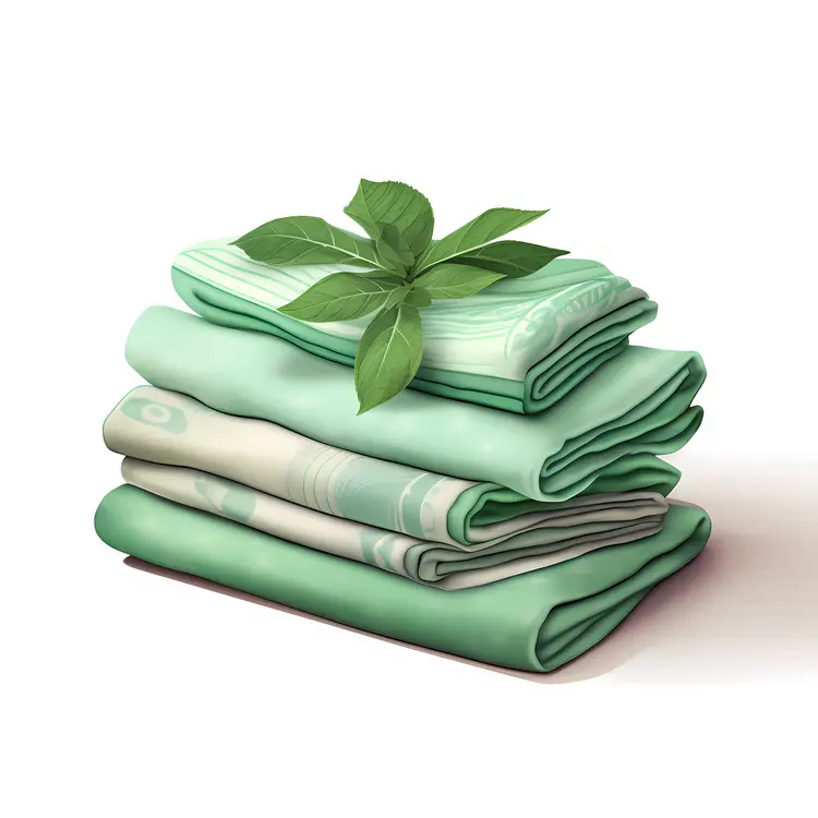 Stack of Folded Green Fabrics with Leaves