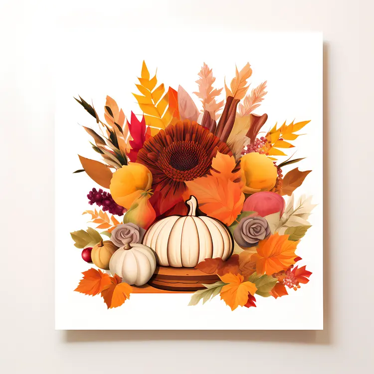 Autumn Harvest Arrangement with Pumpkins and Leaves