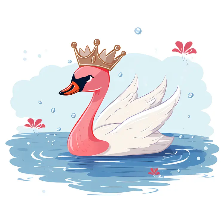 Pink Swan with Crown in Water