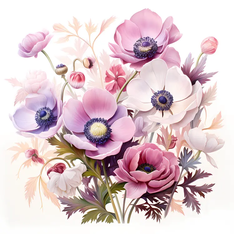 Pastel Anemone Flowers in Soft Colors