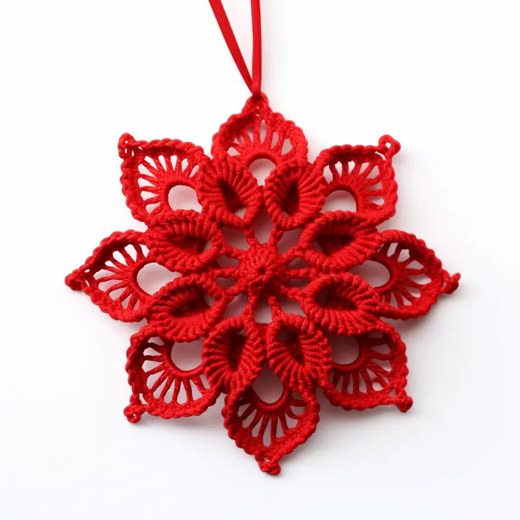 Red Crochet Snowflake Ornament