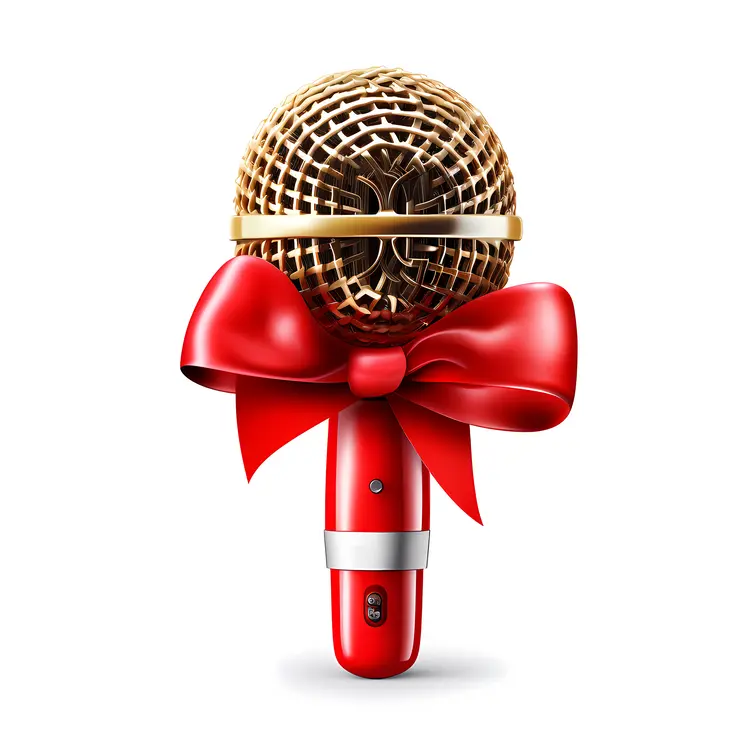 Golden Microphone with Red Bow