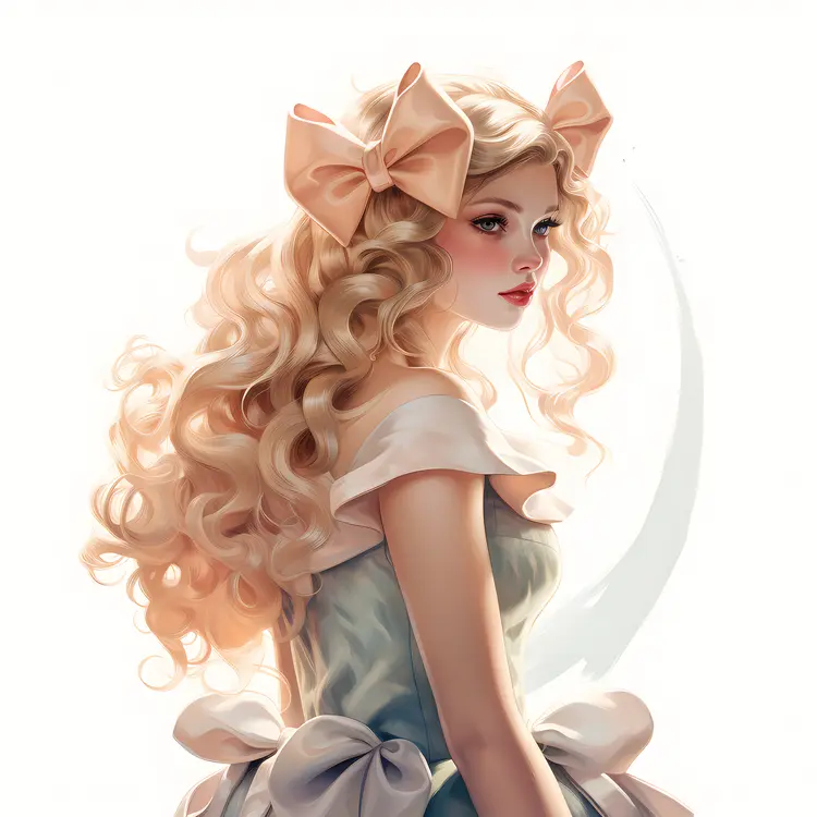 Girl with Double Bows and Curly Hair