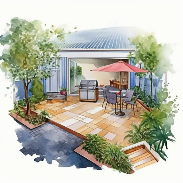 Cozy Patio with BBQ Grill and Outdoor Furniture